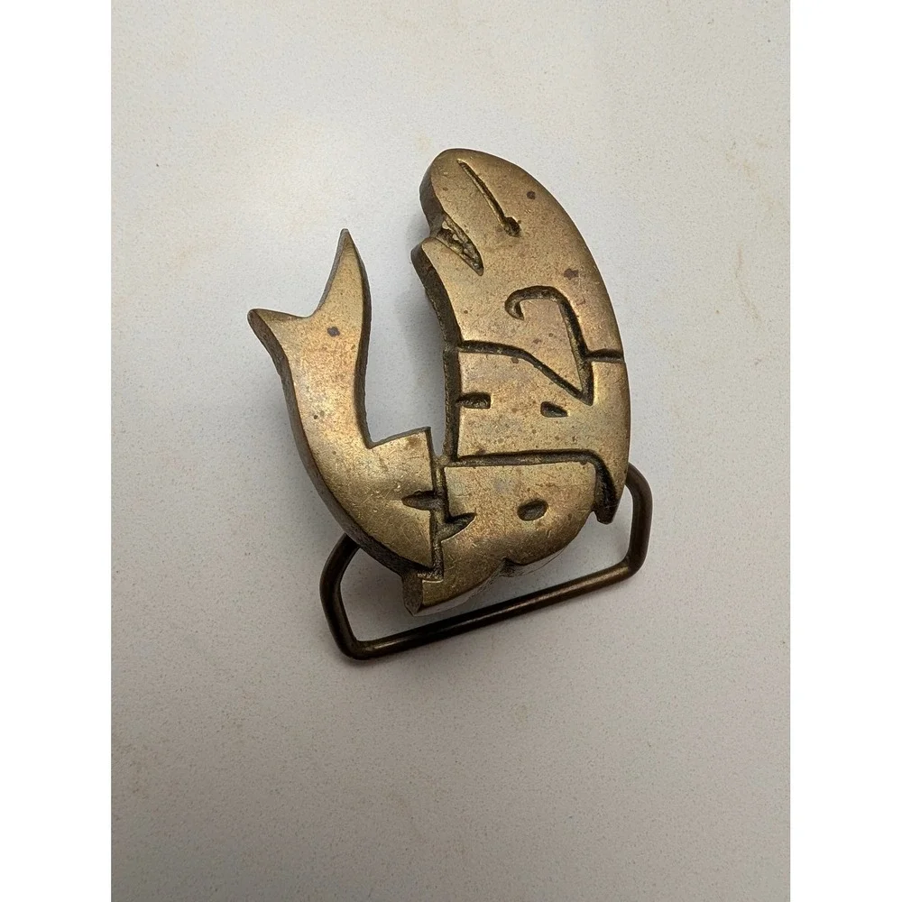 Vintage Solid Brass Shark Belt Buckle with 